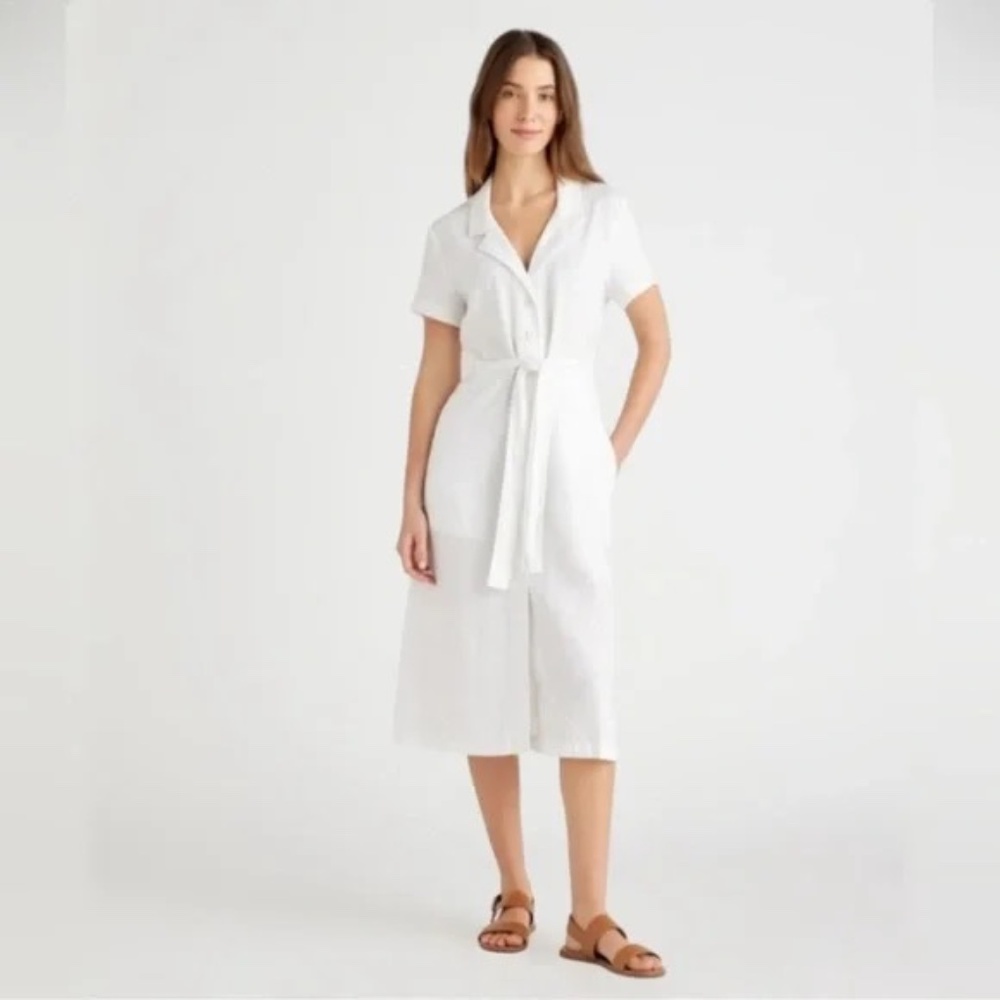 NWT Quince 100% European Linen Button Front Dress – White, Size M